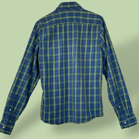 Abercrombie & Fitch LS Shirt Mens Muscle Fit Size Large Blue Green Plaid Preppy - Picture 2 of 13